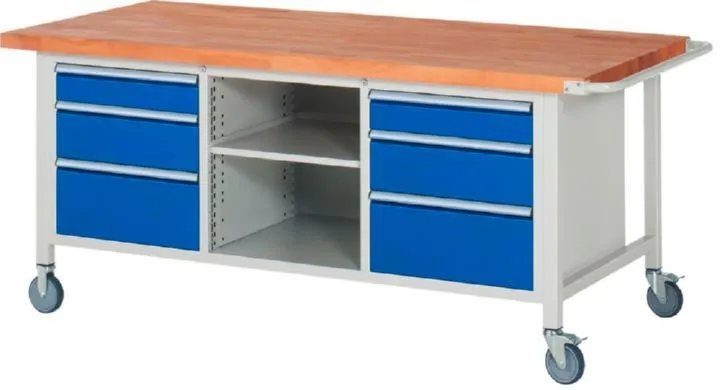 Rau Werkbänke Fahrbare Werkbank 8564 2000 x 900 x 880 mm 6 Schubladen in blau