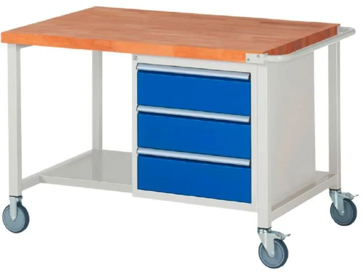 Rau Werkbänke Fahrbare Werkbank 8157 3 Schubladen 1250 x 900 x 880 bis 1080 mm