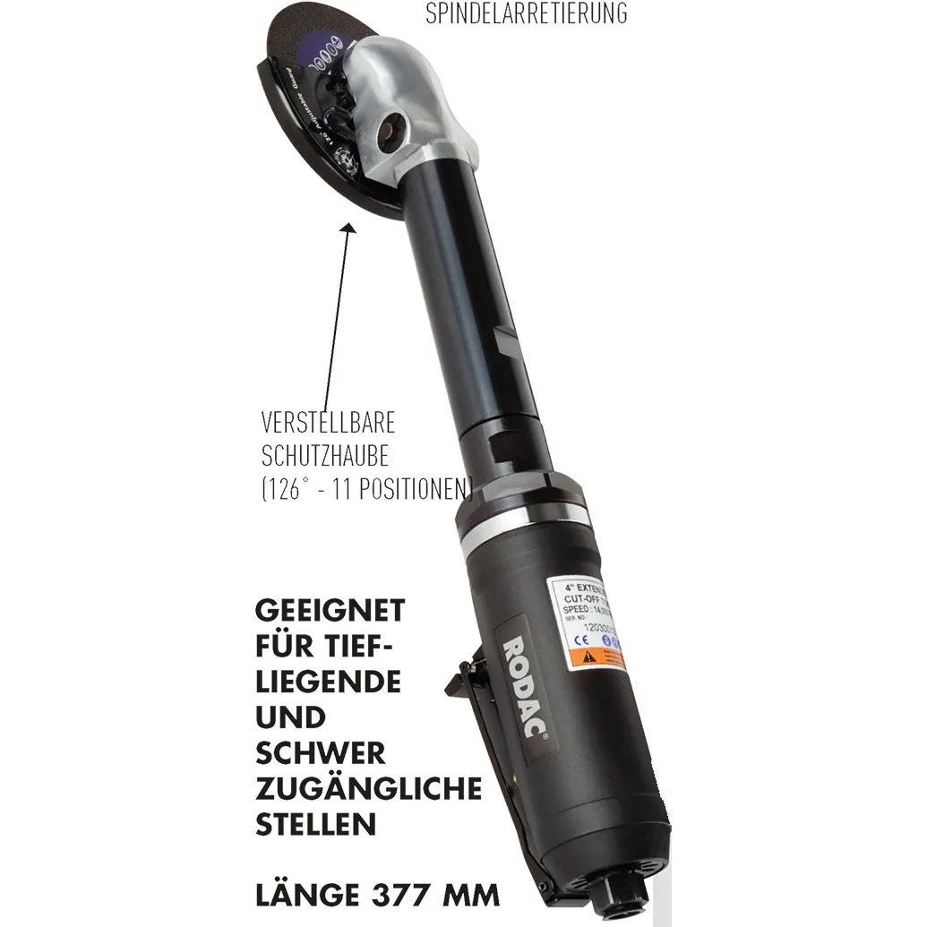 RODAC Druckluft Langhals Winkelschleifer RC261 RC 261 377mm Länge für 100mm Trennscheiben