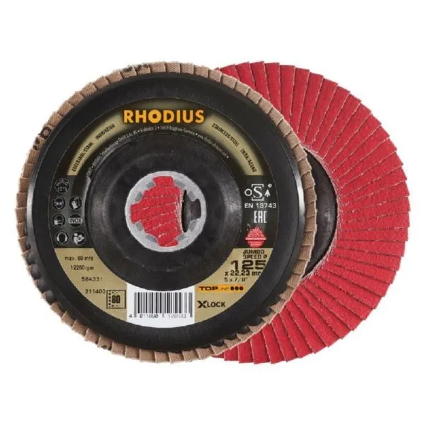 Rhodius JUMBO SPEED P X-LOCK Fächerschleifscheibe 125 x 22,23 mm K80 schräg