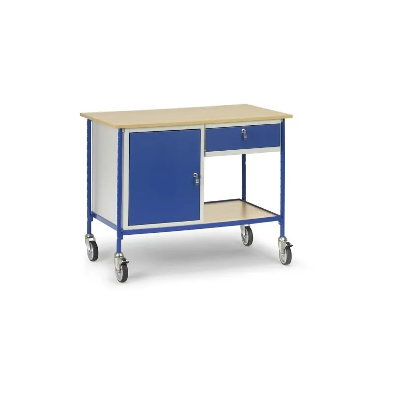 Rolltisch mit 1 Zwischenboden, 1 Tür und 1 Tastaturschublade