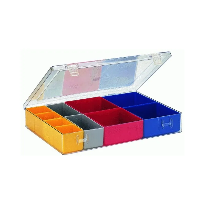 Sortimentskasten mit farbigen Einsatzkästen 4.01 - 10 Einsätze