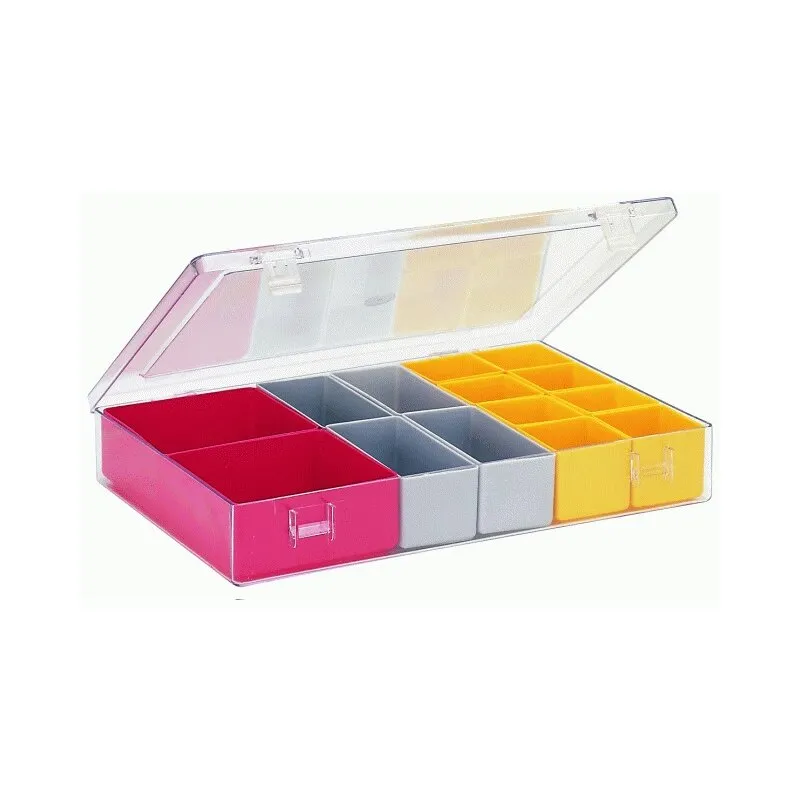 Sortimentskasten mit farbigen Einsatzkästen 4.05 - 14 Einsätze