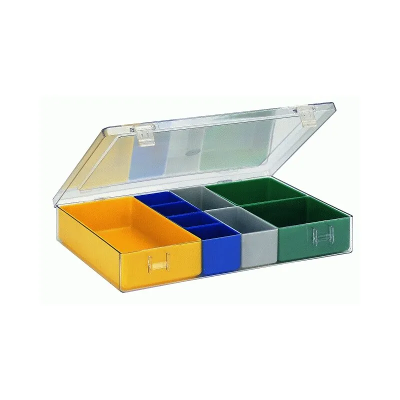 Sortimentskasten mit farbigen Einsatzkästen 4.09 - 9 Einsätze