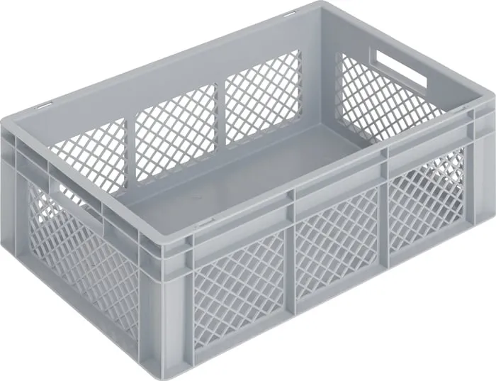 Transportbehälter L600xB400xH220mm grau PP Durchfassgr.Seitenwände durchbrochen